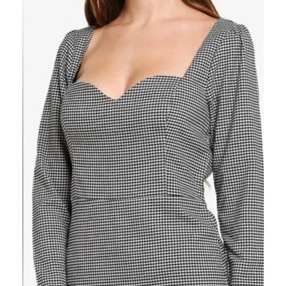 Abercrombie & Fitch 90’s Sweetheart Mini Dress Houndstooth Plaid Long Sleeve - Picture 2 of 9
